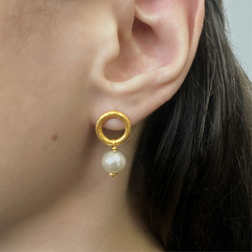 Gold Loop & Pearl Earrings