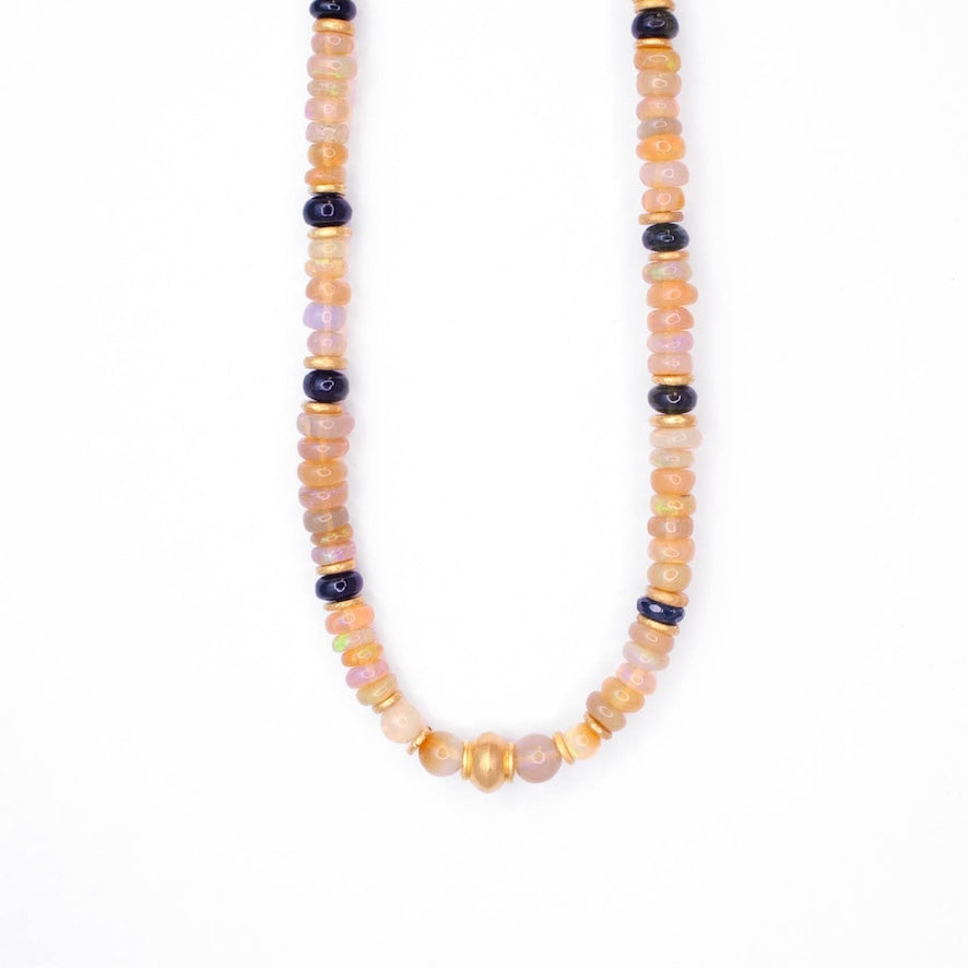 Ethiopian Opal and Gold Beaded Necklace