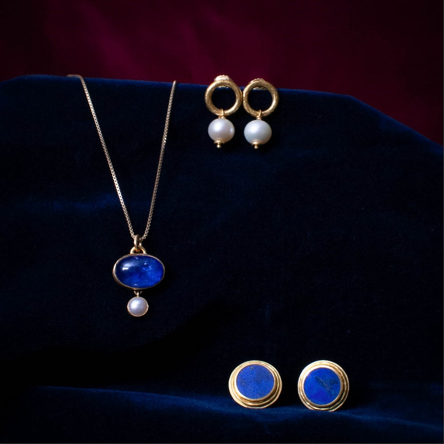 Lapis Lazuli & Gold Stud Earrings