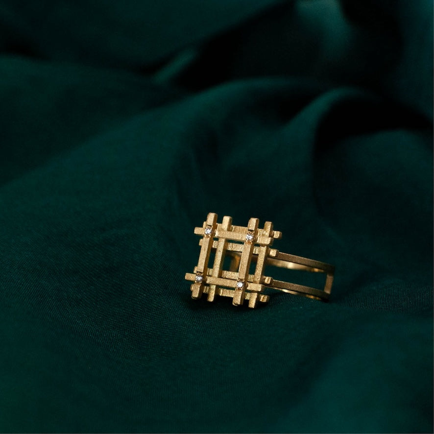 Square Stacked Ring with Diamonds