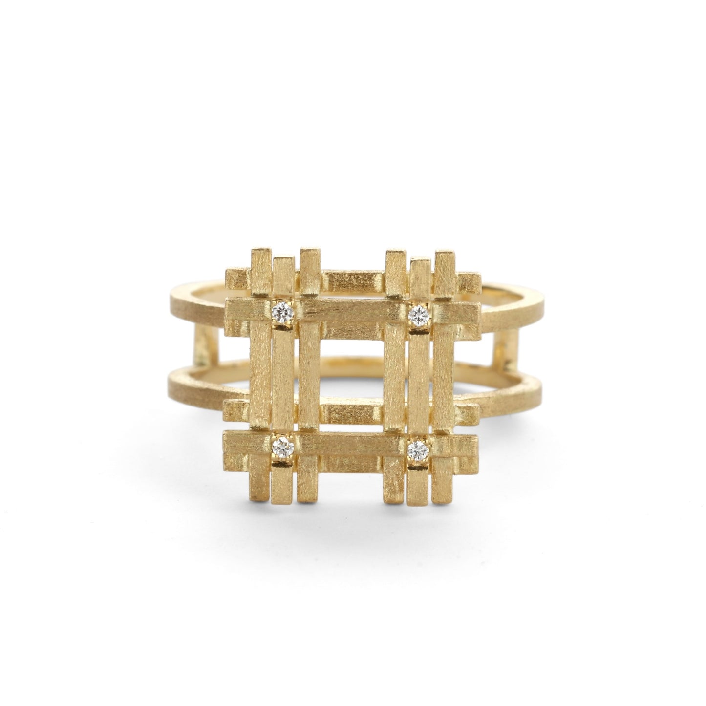 Square Stacked Ring with Diamonds