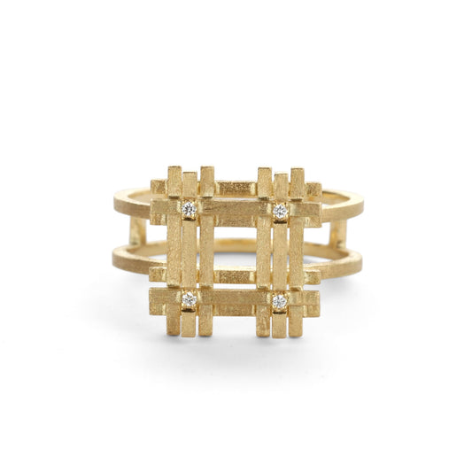 Square Stacked Ring with Diamonds