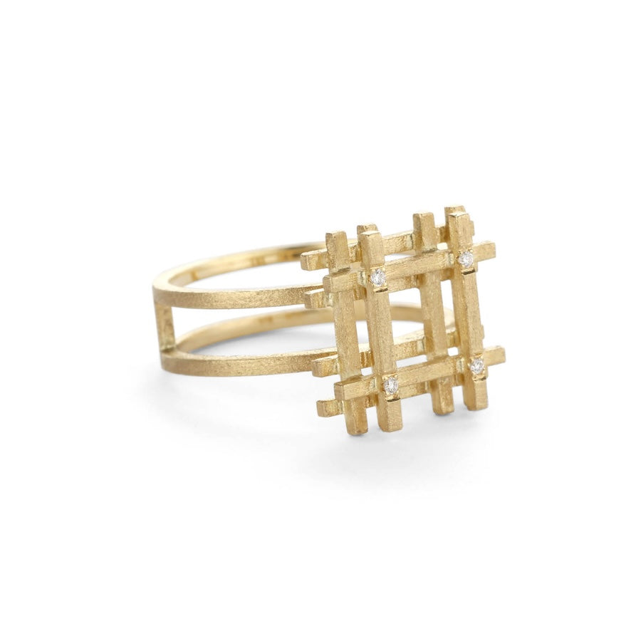 Square Stacked Ring with Diamonds