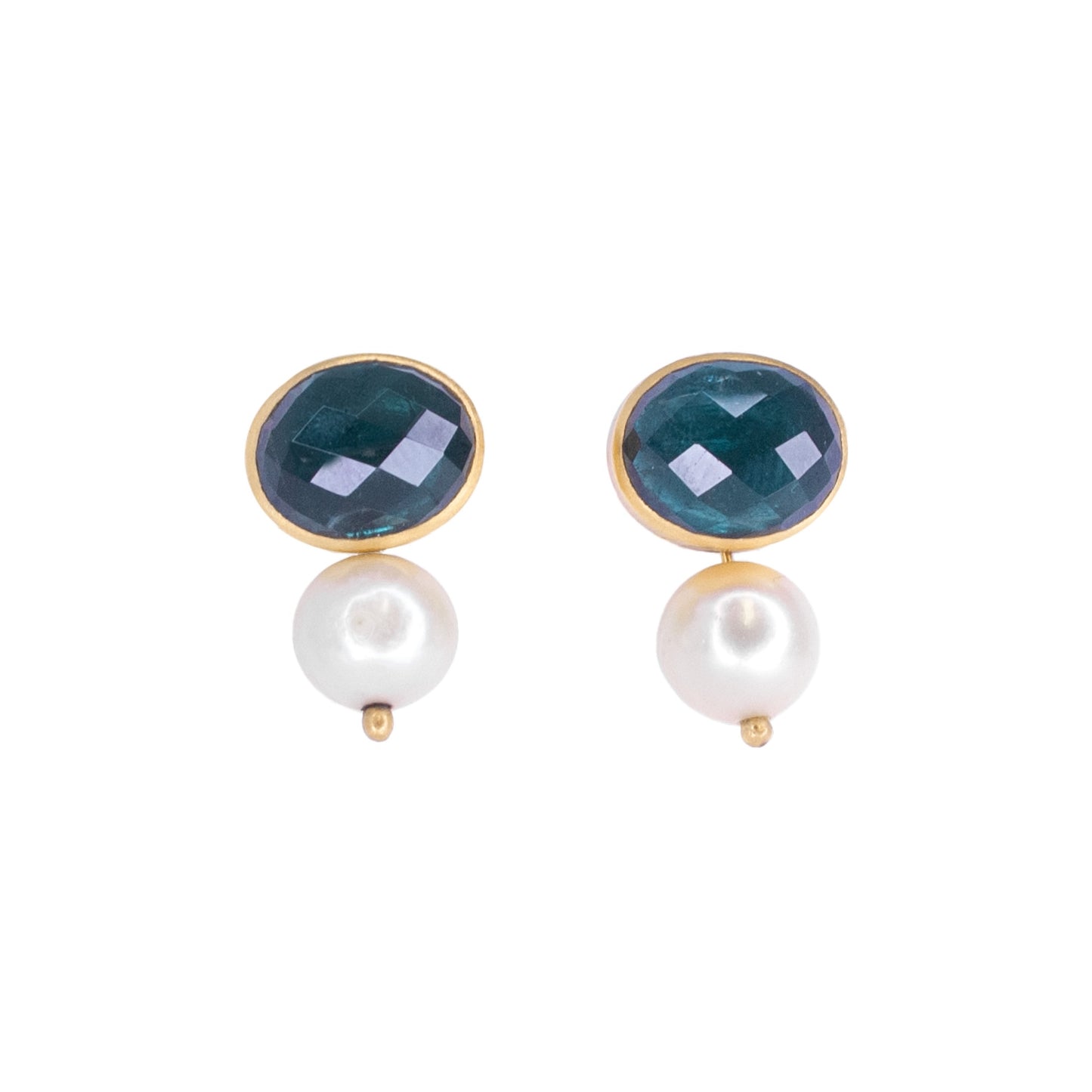 Blue Tourmaline & White Pearl Earrings